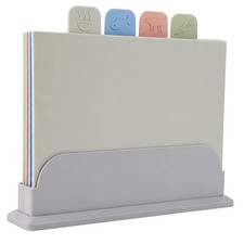 Tigerfish 4 Piece Colour Coded Chopping Board Set with Stand - Plastic Cutting