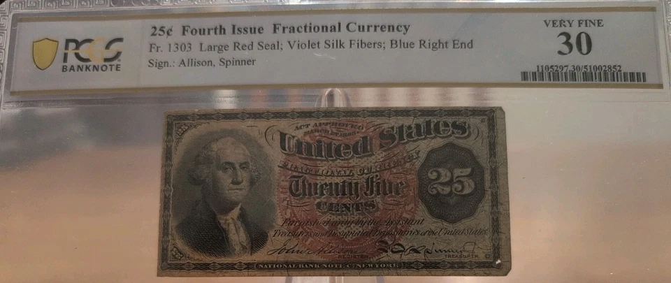 FRACTIONAL CURRENCY PCGS FR. 1303 .25¢ CIVIL WAR ERA SEE PICTURES FOR ACCURACY. - Image 4 of 4