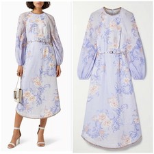 ZIMMERMANN Linen Dress, Size 1 Postcard Embellished Chain Shell Belt Long Sleeve