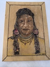 Vintage Wood Relief Carved Folk Art Native American Indian