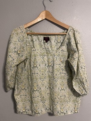 J. Crew Liberty Art Fabrics Womens Top Size XS Green Floral Print Peasant Boho