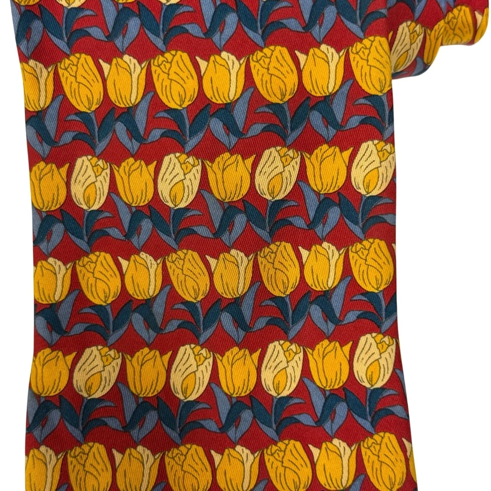 Corbata Nazareno Gabrielli Italia FLORAL Seda Cuello Amarillo DORADO TULIPÁN Flores Foto 2 de 4