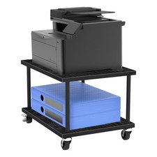 Black 2-Tier Industrial Mobile Printer Table with Storage Shelf and Steel Frame