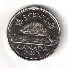 2012 Canadian Brilliant Uncirculated Elizabeth II Five Cent Nickel!