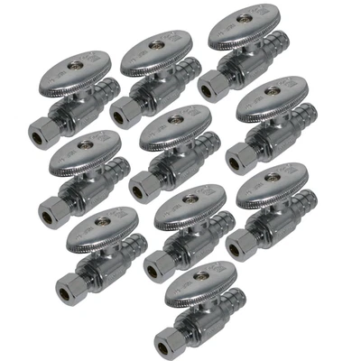 10 Pack XFITTING 1/4" OD Compression x 1/2" PEX-B Straight Stop Valve, Lead Free
