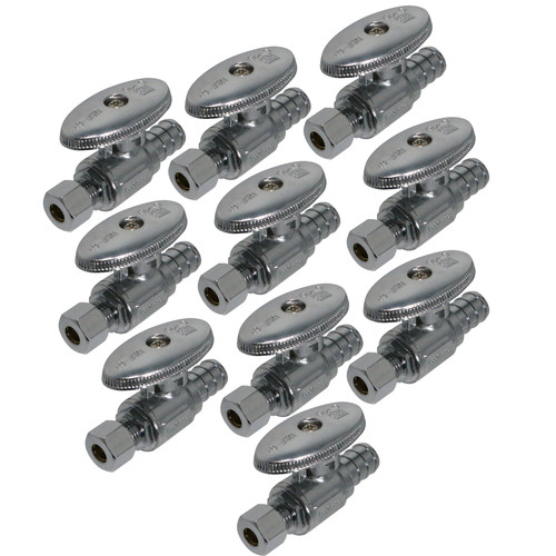 10 Pack XFITTING 1/4" OD Compression x 1/2" PEX-B Straight Stop Valve, Lead Free