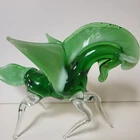 Blown Glass Murano Style Art Pegasus Horse Figurine Green  White Swirl Vintage
