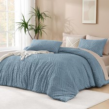 Greyish Blue Oversized King Comforter 128''x120'', 3 Pieces Soft Boho Bedding...