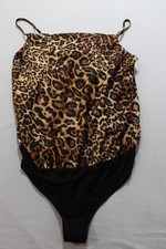 Gilli Women's Rita Surplice Leopard Print Bodysuit CN6 Black Large NWT