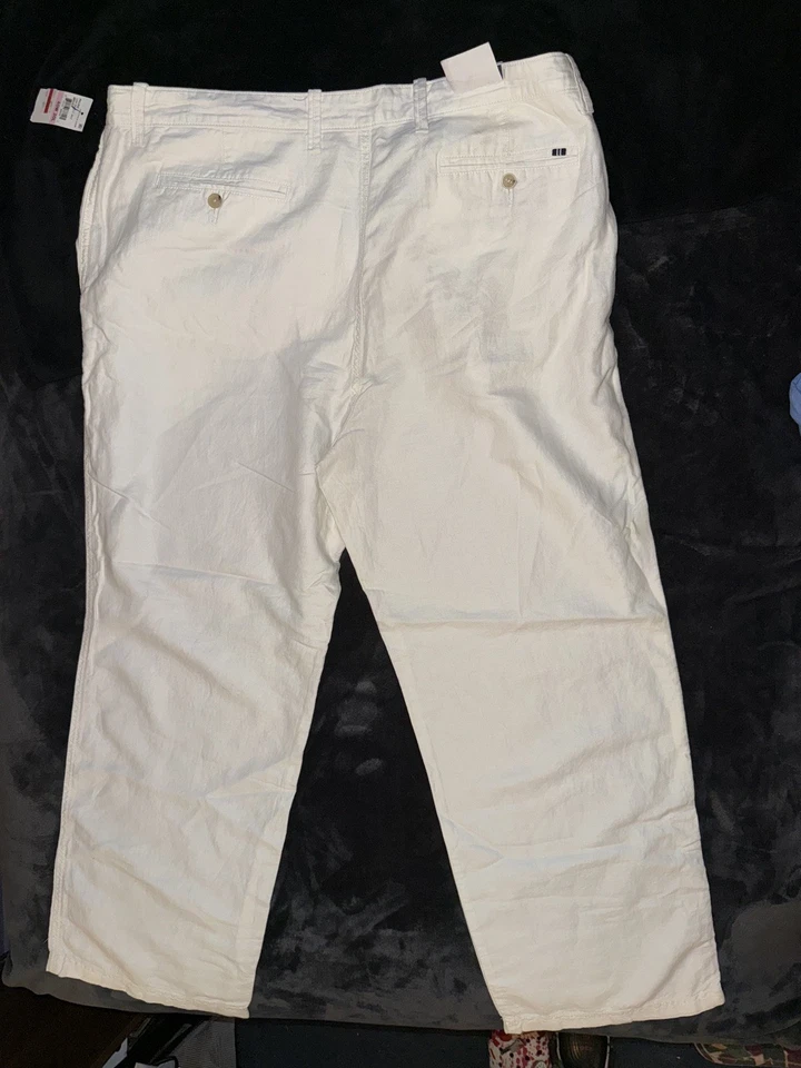 Nautica классический плоский передний белый льняной смеси хаки брюки мужской размер фактический 40 x 30 - Изображение 2 из 4