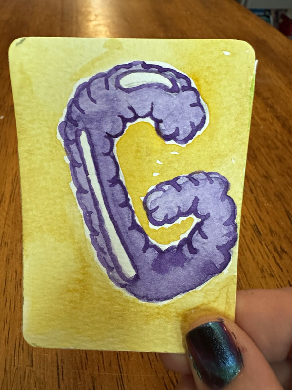 ACEO watercolor bubble letter G, 2.5x3.5