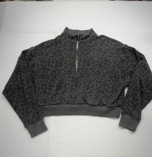Victoria s Secret Gray Cheetah Print Cropped 1/2 Zip Sweatshirt Size Large