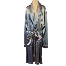 SIORO Women's Silk Feel Long Kimono Robe 3/4 Sleeve Wrap Robe Pockets XL Blue