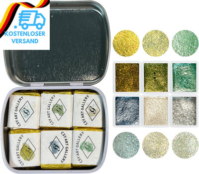 CSY Art Gallery Handgefertigtes Metallic-/Glimmer-Aquarellfarben-Set in Blechdos