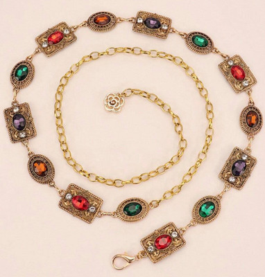 GEM CHAIN BELT- Elegant Vintage Style Multicolor Textured Colorful Gemstones
