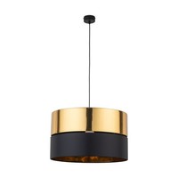 HäNgelampe Rund Stoff Metall Ø 50 Cm Verstellbar Gold Schwarz E27 Pendelleuchte