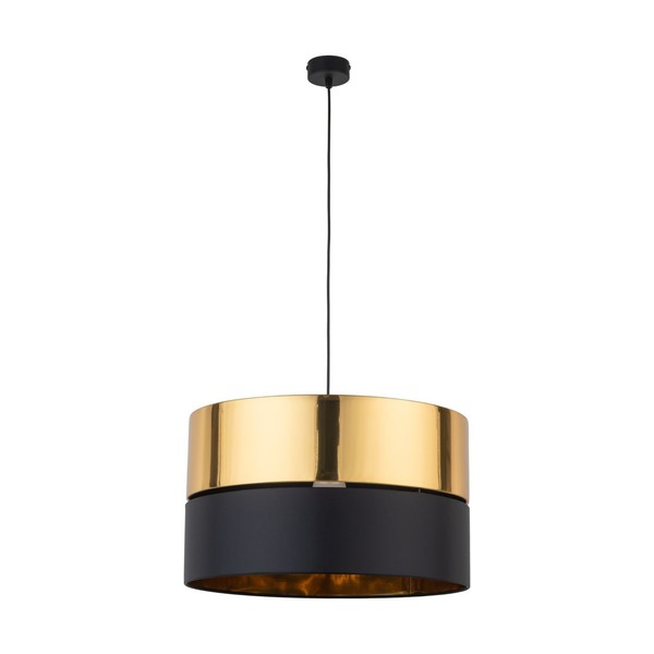 HäNgelampe Rund Stoff Metall Ø 50 Cm Verstellbar Gold Schwarz E27 Pendelleuchte-image