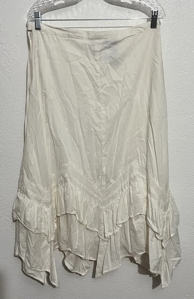 Ralph Lauren Mujer Falda 10 Blanco Algodón Boho Pradera Volantes Dobladillo Campesino Foto 4 de 4