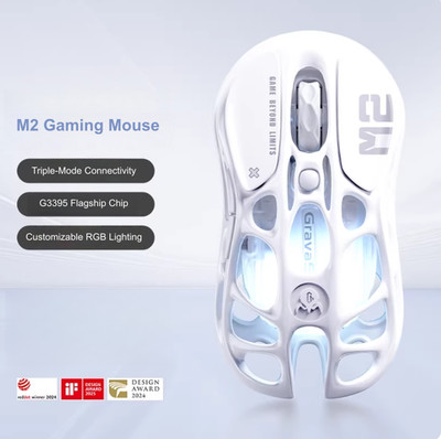 Gravastar M2 White Moonlight Hollow-Out Wireless Tri-Mode Bluetooth Mouse