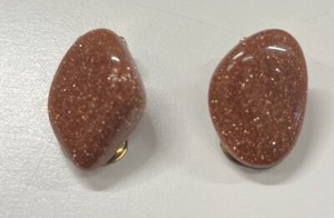Authentic Vintage Sand Stone (Goldstone) Gold Plated Clip On Earrings Gold Plating Faded