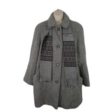 Herman Kay Coat with Scarf Button Front Women Size 10 Gray Wool Nylon Pockets