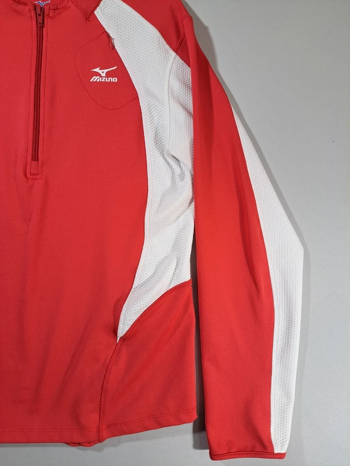 Pullover Mizuno DryLite 1/4 Cremallera Mujer Grande Rojo Blanco Rendimiento Elástico  Foto 2 de 4