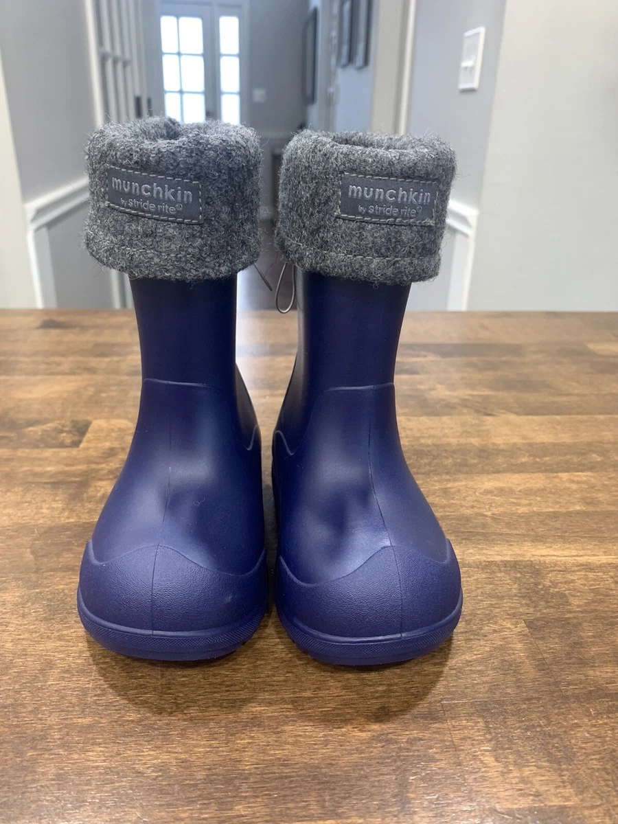Stride Rite Munchkin Boys Toddler Sz 6 Navy Fleece Lined Rain Snow
