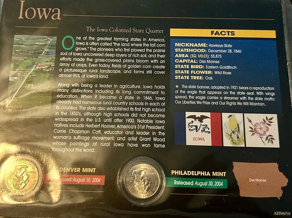 Collectible Coins - 2004 P & D Iowa Colorized State Quarters - Image 3 of 4