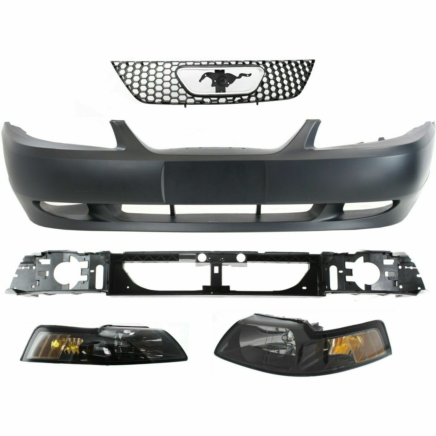Front Bumper Cover w/ Grille, Header Panel, Headlights for 9904 Ford Mustang GT eBay