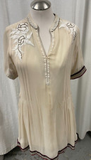 Global Desi Small Kurta Dress Embroidered Wedding Party Sheer Lining Cream Tunic