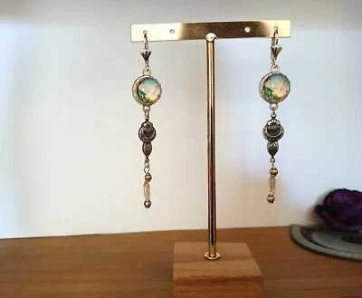 Boucles d'oreilles Vintage Rétro Edwardiennes Art Nouveau Neuves Fait main - Photo 1/4