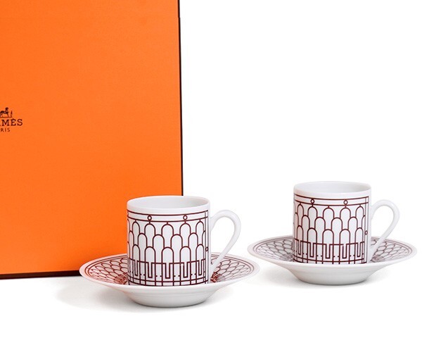 Jeu De 2 Tasses à Café Et Soucoupes HERMÈS H Deco - Porcelaine Noir Et Blanc, Neuf Dans Son Emballage D'origine
