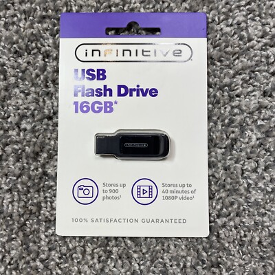 INFINITIVE USB FLASH DRIVE 16GB. 900 photos/40 minutes of video ready.
