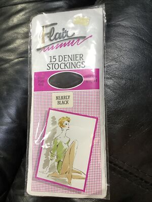  Hübsche Polly Flair Strümpfe 8,5-11 ''FAST SCHWARZ'' 80er VINTAGE