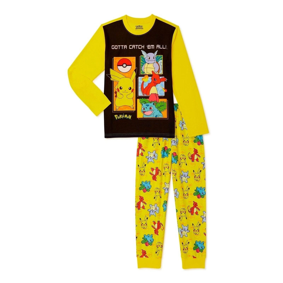 Kids Pikachu Yellow Pokémon Boys Girls Fleece Sleepsuit All in One