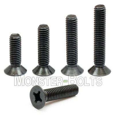 MONSTERBOLTS M3 Phillips Flat Head Countersunk Machine Screw, Steel w/ Black Oxide DIN 965