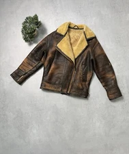 Vintage Toff London Sherpa Leather Jacket Brown Size M 