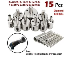 15Pcs Diamond Hole Saw Drill Bit Set Glass Ceramic Tile Wood Cutting Tool 3-42mm