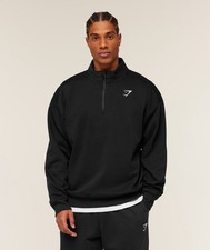 GYMSHARK Crest 1/4 Zip in Black - Size Large