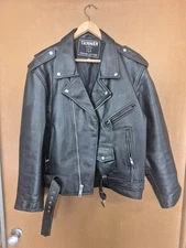 Tanners TGL 100% Genuine Black  Leather Motorcycle / Bike Jacket Mens Size 48 !!