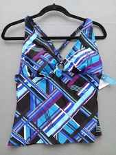 Wave Zone Women Tankini Size 10 Blue Geometric Halter Swimwear