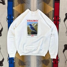 Vintage Idaho Postal Stamp Crewneck Sweatshirt Size XL Made In USA Bird Mail