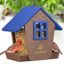 Kingsyard 4 lbs Large Bird Feeder House for Outdoors Hanging, Recycled Blue