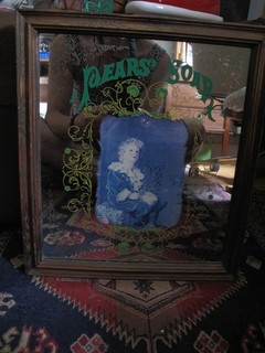 Vintage Pears Soap Mirror in Wood Frame 11" x 12".5 inches