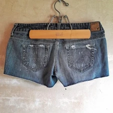 798. vintage blue American Eagle low rise cutoff denim jean mini shorts, 2