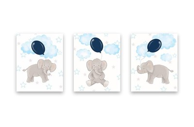 Whimsical Elephant Balloon Party Theme - Cloudy Skies & Stars Nursery Decor -...