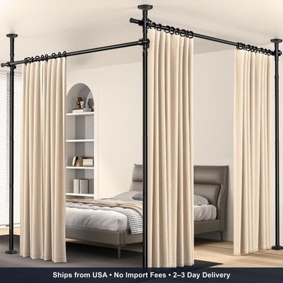 Room Divider, Tension Curtain Rod No Drilling,4-10ft(H) 28-140inch(W) Wall Divid