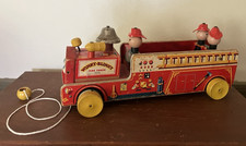 Vintage 1954 Fisher Price Winky-Blinky Fire Truck Pull Toy 3 Firemen #200  works