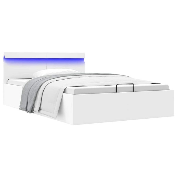 Bett Mit Bettkasten Hydraulisch Led Weiß Kunstleder 120X200 Cm-image