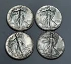 1941, 1942, 1943 AND 1947 D AU+ WALKING LIBERTY HALF DOLLAR LOT